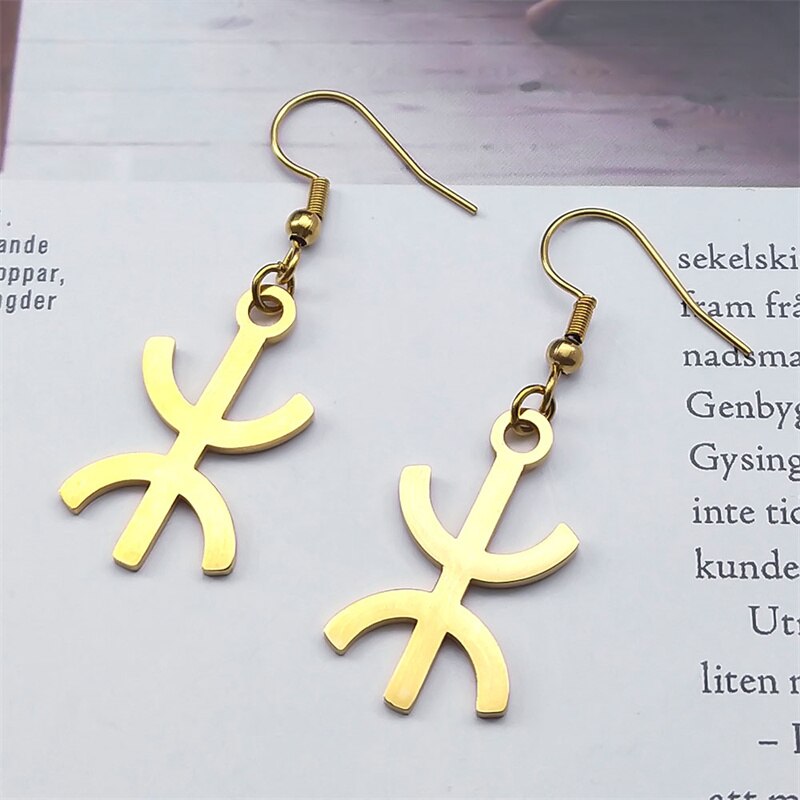 Afrika Amazigh ⵣ Letter Ethnic Amulet Style Drop Ohrringe Stainless Steel Gold Color Jewelry
