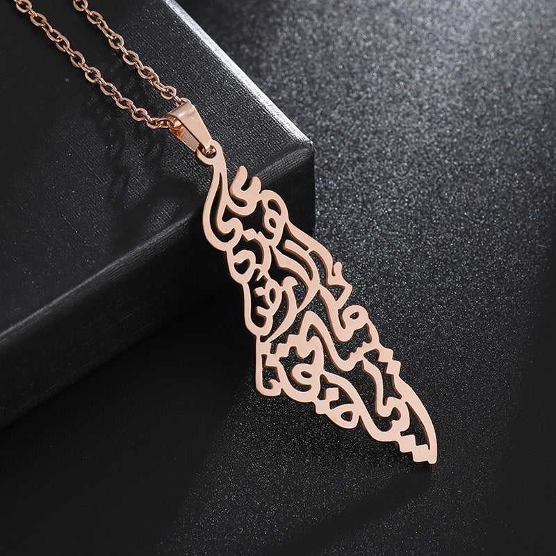 Vintage Palestine Map Pendant Necklace Women Men Fashion Arabic Stainless Steel Amulet Jewelry