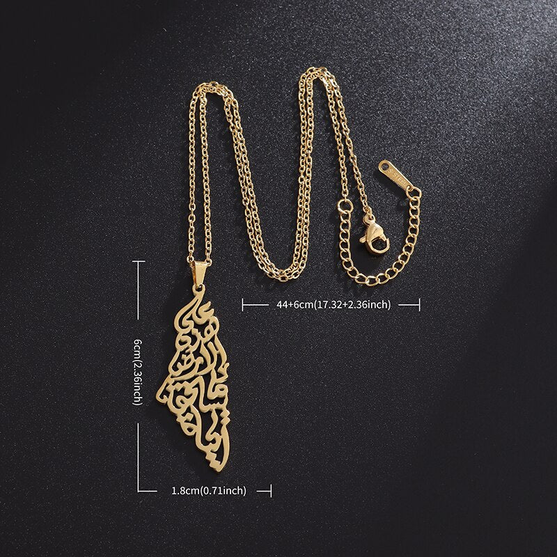 Vintage Palestine Map Pendant Necklace Women Men Fashion Arabic Stainless Steel Amulet Jewelry