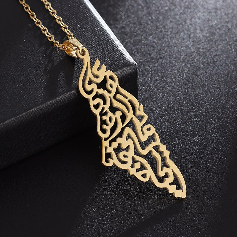 Vintage Palestine Map Pendant Necklace Women Men Fashion Arabic Stainless Steel Amulet Jewelry