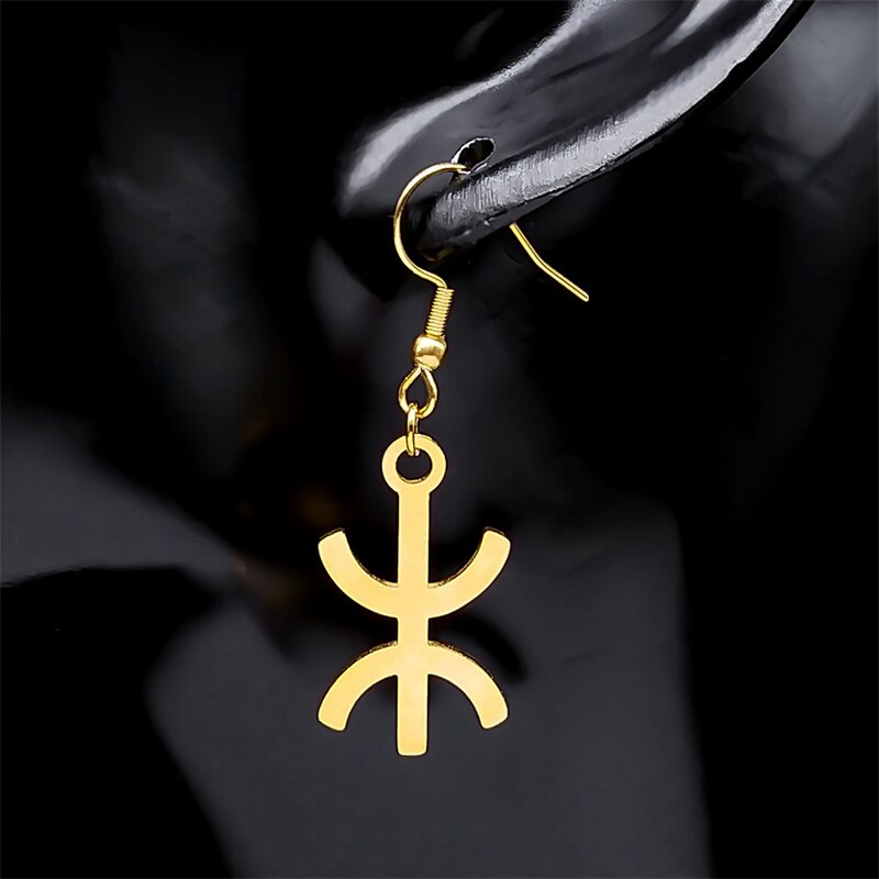 Afrika Amazigh ⵣ Letter Ethnic Amulet Style Drop Ohrringe Stainless Steel Gold Color Jewelry