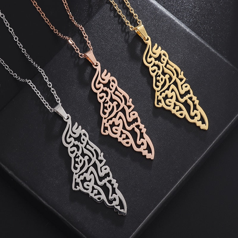 Vintage Palestine Map Pendant Necklace Women Men Fashion Arabic Stainless Steel Amulet Jewelry